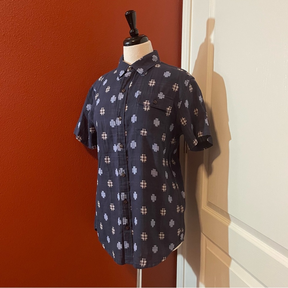 Bridge &‎ Burn Men’s Standard Fit Blue Multiplaid Short Sleeve Button Up Shirt